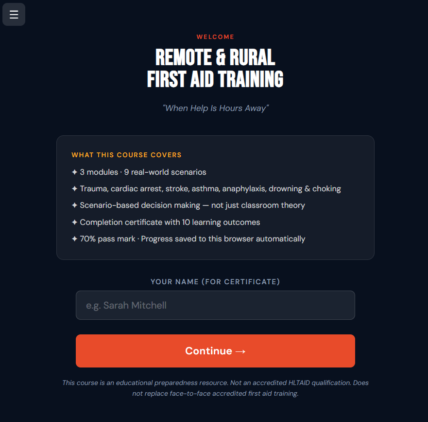Remote & Rural First Aid — Interactive Decision Training Course